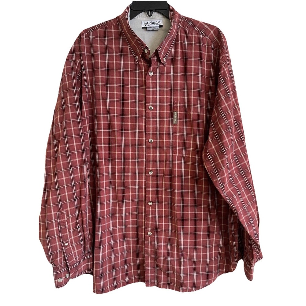 Men's Columbia Long Sleeve Button Front Shirt Red Plaid Size XXL